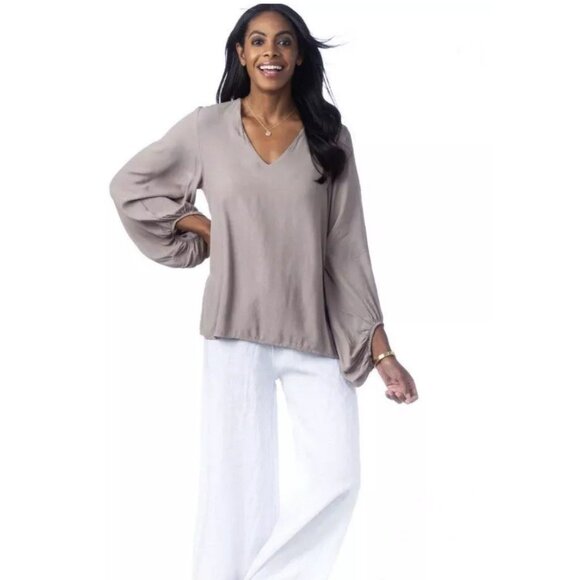 CobbleStone Blouse Women’s M/L Gray Balloon Sleeve Italy Priya Top Minimalist - Picture 4 of 16